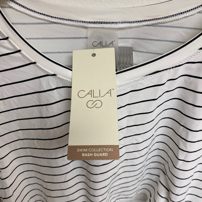 CALIA Womens Keyhole Crop Rashguard Stripe White Long Sleeve WSA22802PRT