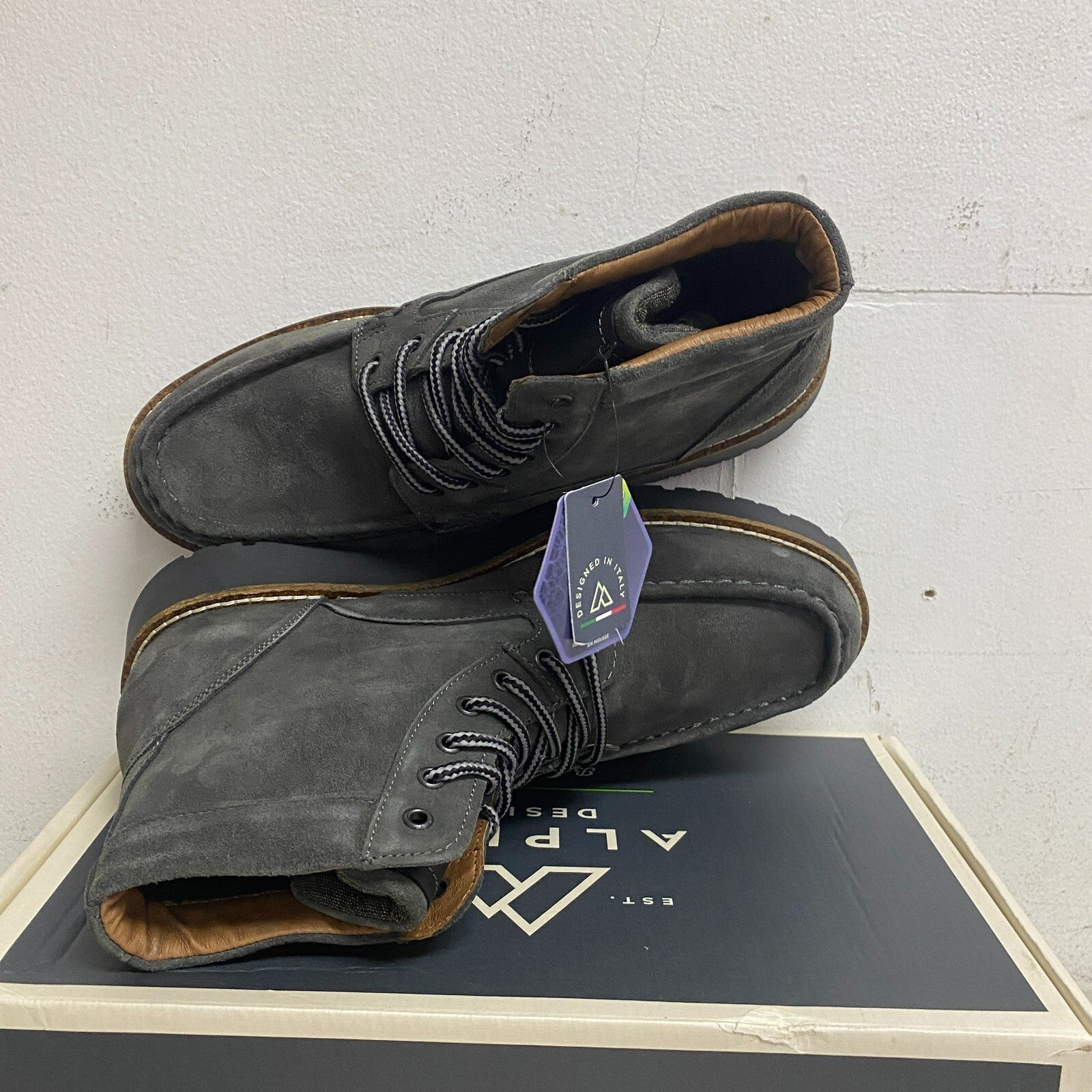 Alpine Mens Bryson Lace Up Moc Toe Style Gray Suede Leather Upper AD23MC002-GRY