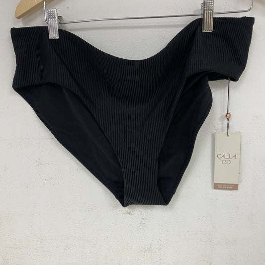 Calia Womenâs Novelty Mid Rise Swim Bottom Pure Black Bikini WSA22411N
