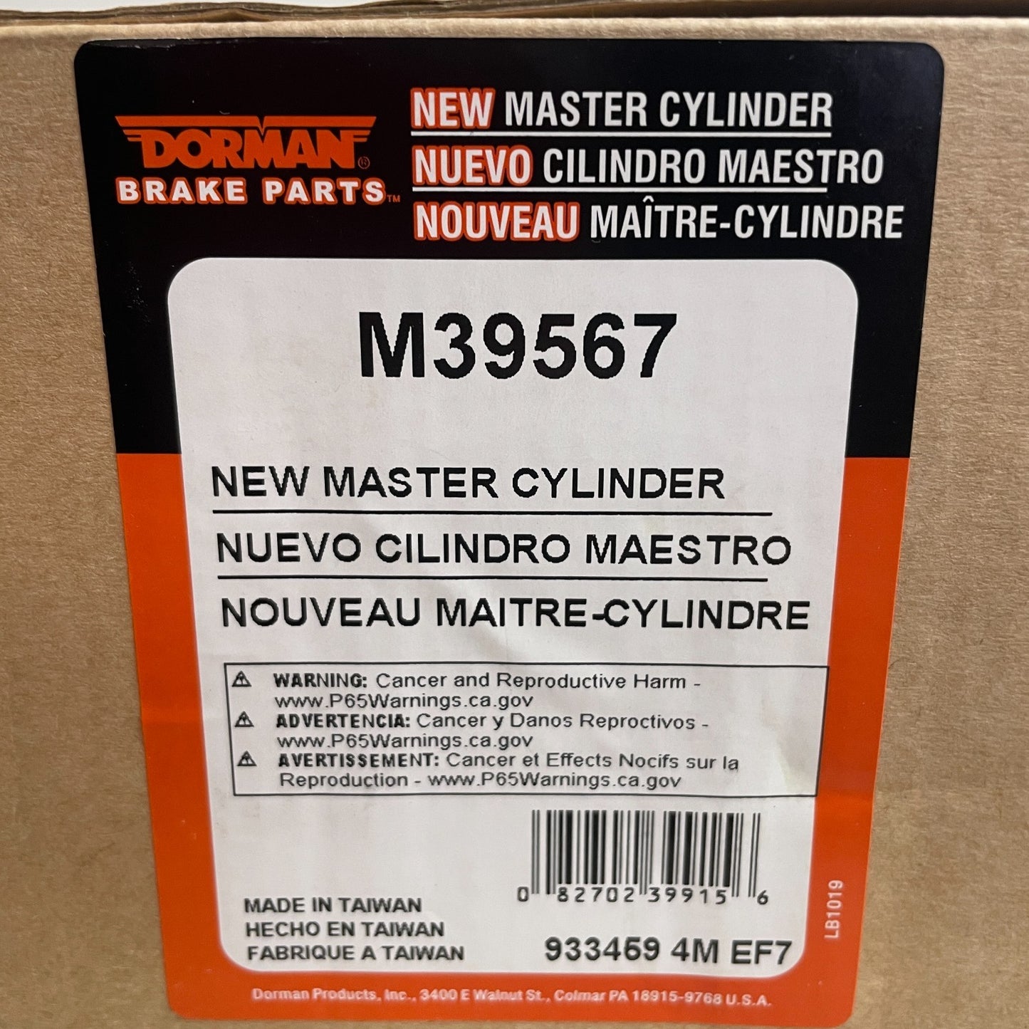 Dorman M39567 Brake Master Cylinder Direct Fit Replacement for Select Vehicles