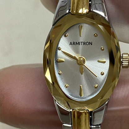 Armitron Watch Women Gold Silver Two Tone Faceted Bezel New Battery 6.5" J1134