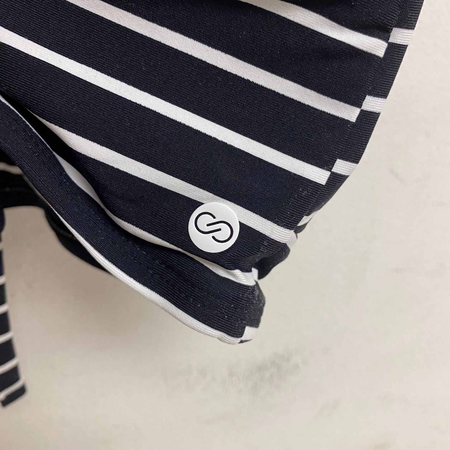 Calia Womens Triangle Strappy Tie Back Bikini Top Stripe Black/White WSA23201PRT