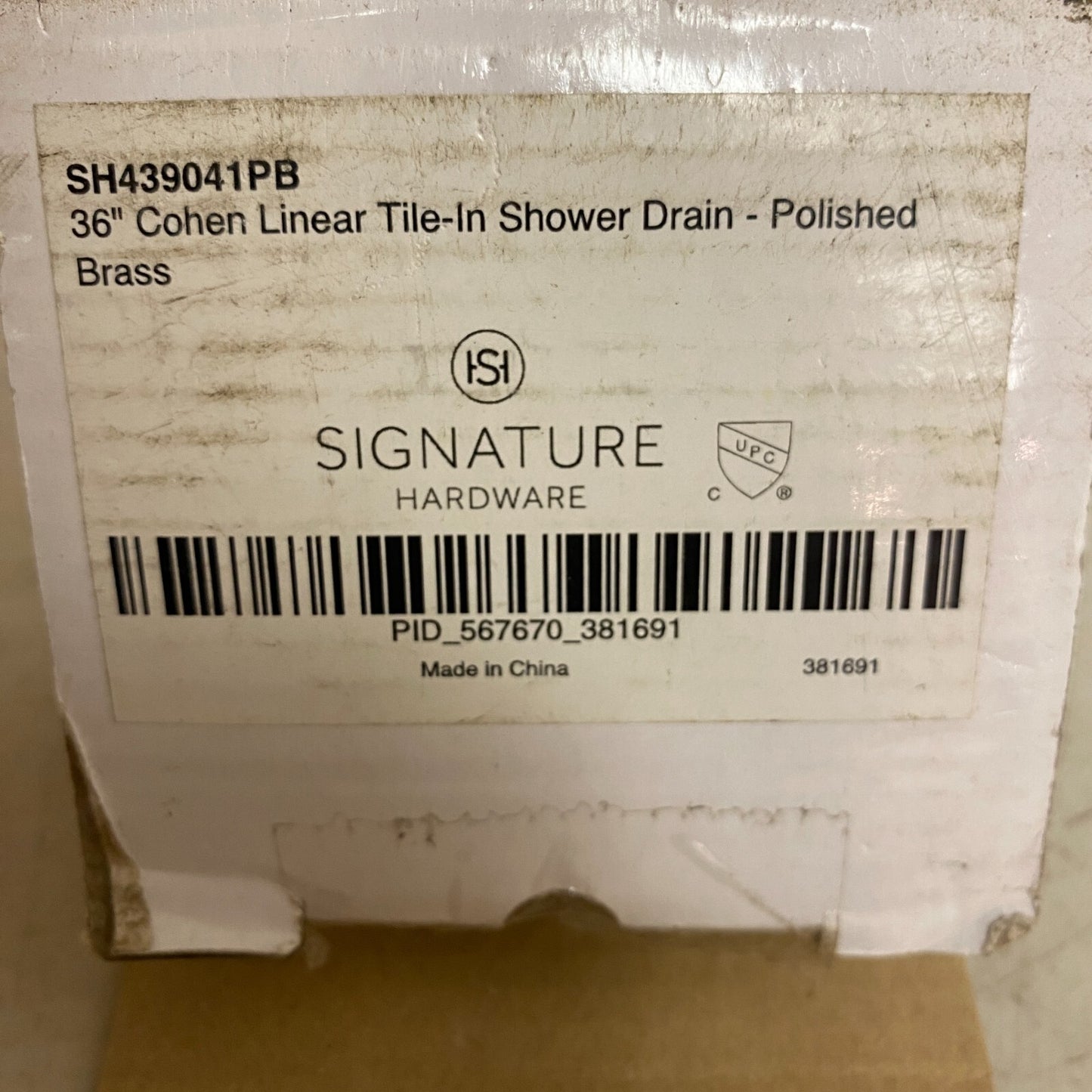 SIGNATURE HARDWARE 36" COHEN LINEAR TILE IN SOWER DRAIN-POLISHED BRASS