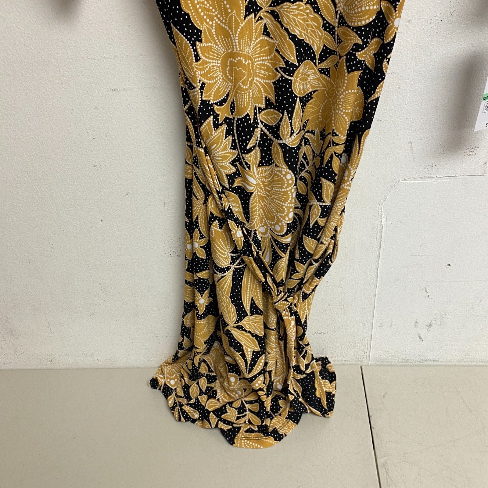 Black Label Women's 3/4 Sleeve Floral Midi Fit+Flare Dress Sz 8 Color Black Gold