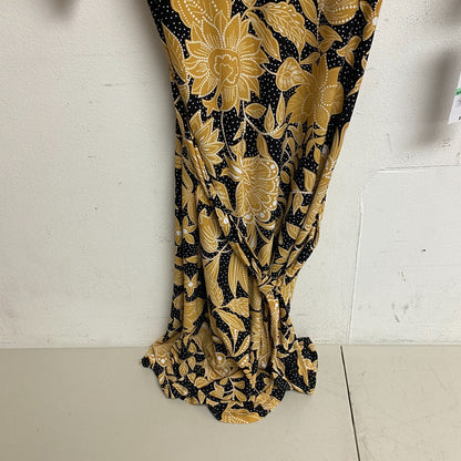 Black Label Women's 3/4 Sleeve Floral Midi Fit+Flare Dress Sz 8 Color Black Gold