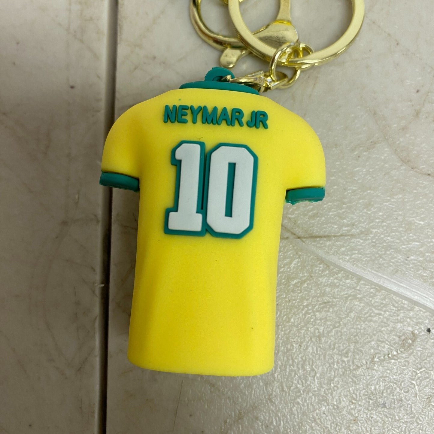Assorted Silicone Soccer Keychain With #10 Neymar Jr Yellow and Green Jeresy