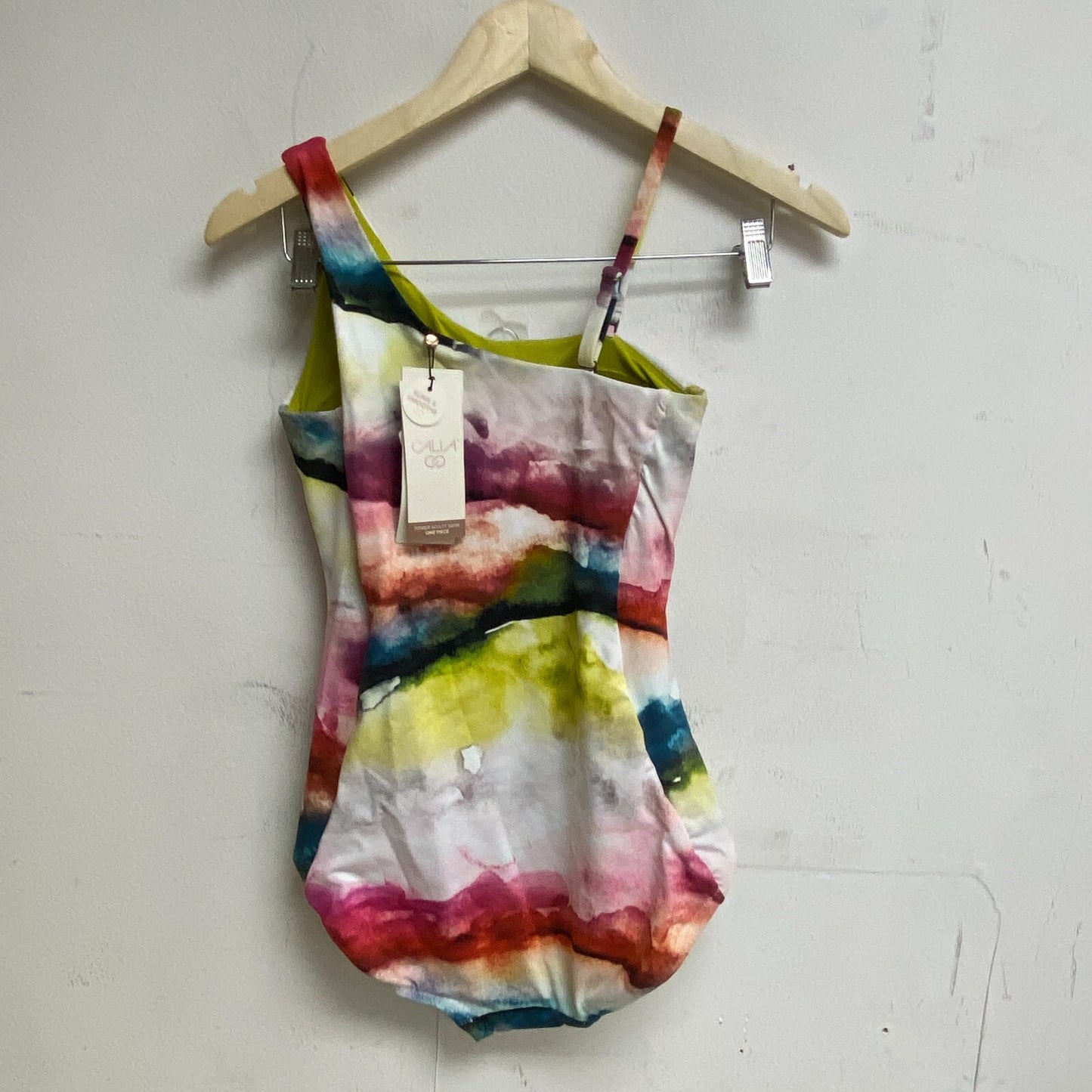 Calia Women's One Shoulder Power Sculpt Slim Swim One Piece Watercolor Multi