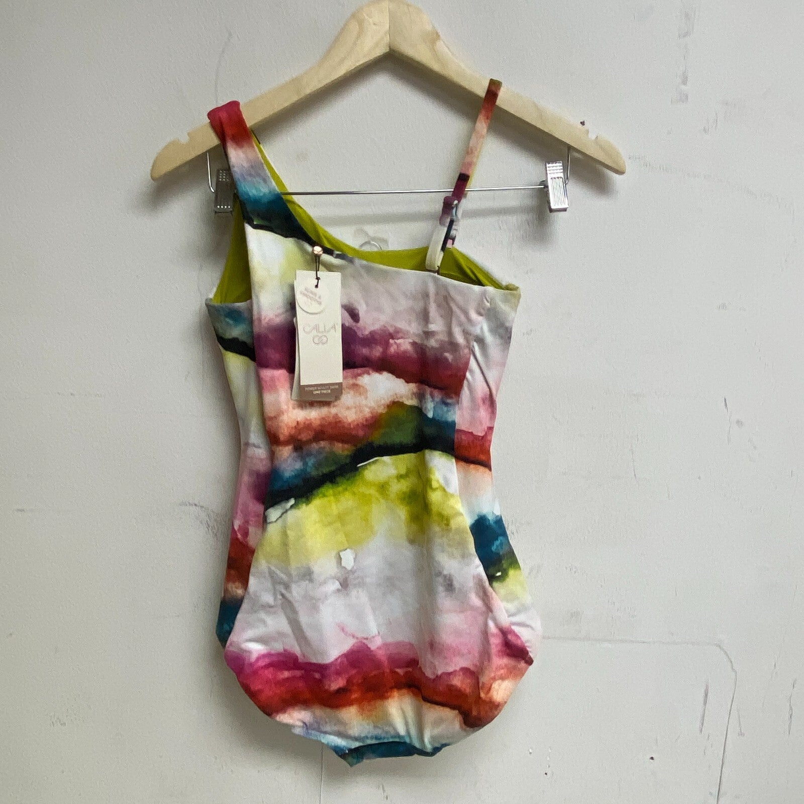 Calia Women's One Shoulder Power Sculpt Slim Swim One Piece Watercolor Multi