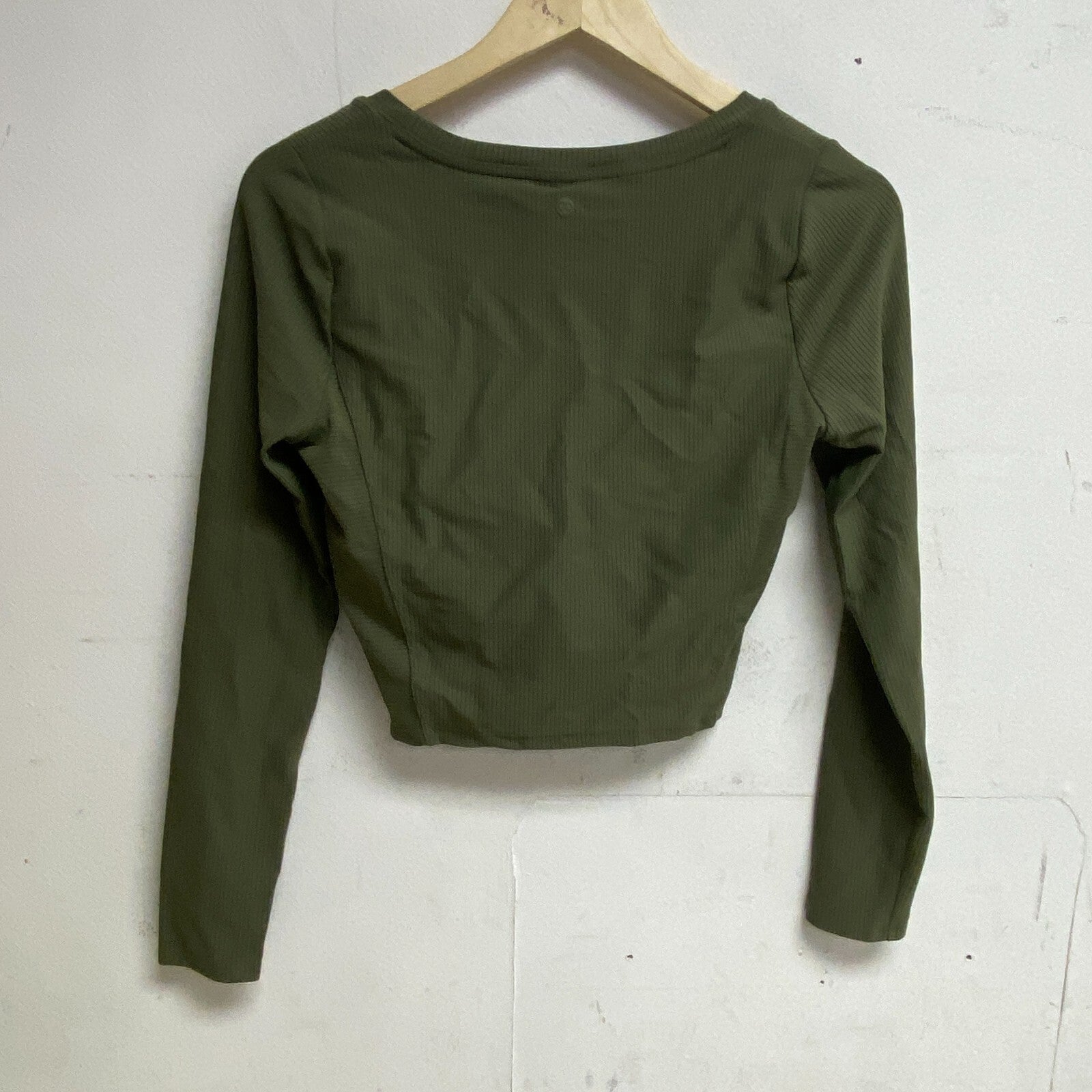Calia Cropped Long Sleeve Support Top Dark Olive WAX31348 BRAND NEW