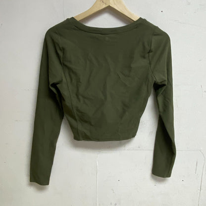 Calia Cropped Long Sleeve Support Top Dark Olive WAX31348 BRAND NEW