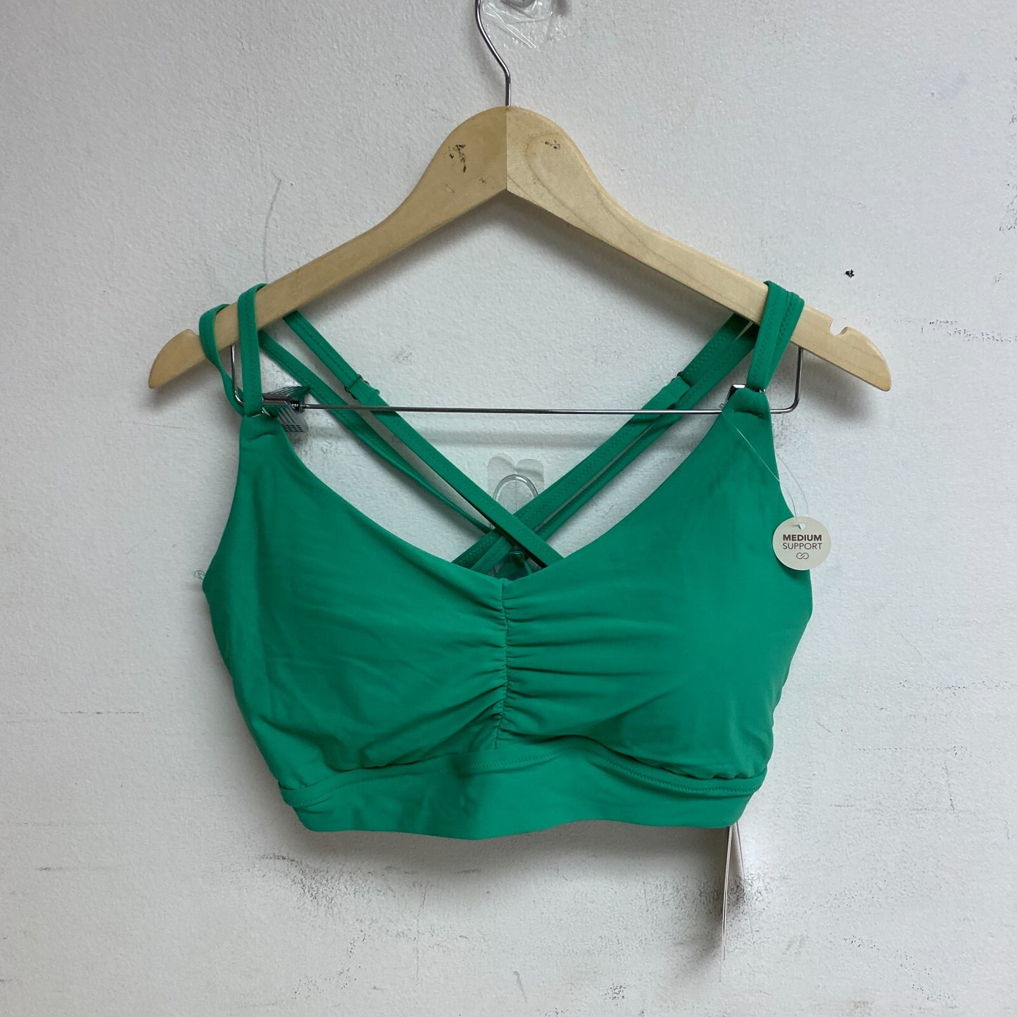 Calia Women's Swim Ranched Front Cross Bikini  Top Green Glow WSA23204 New!