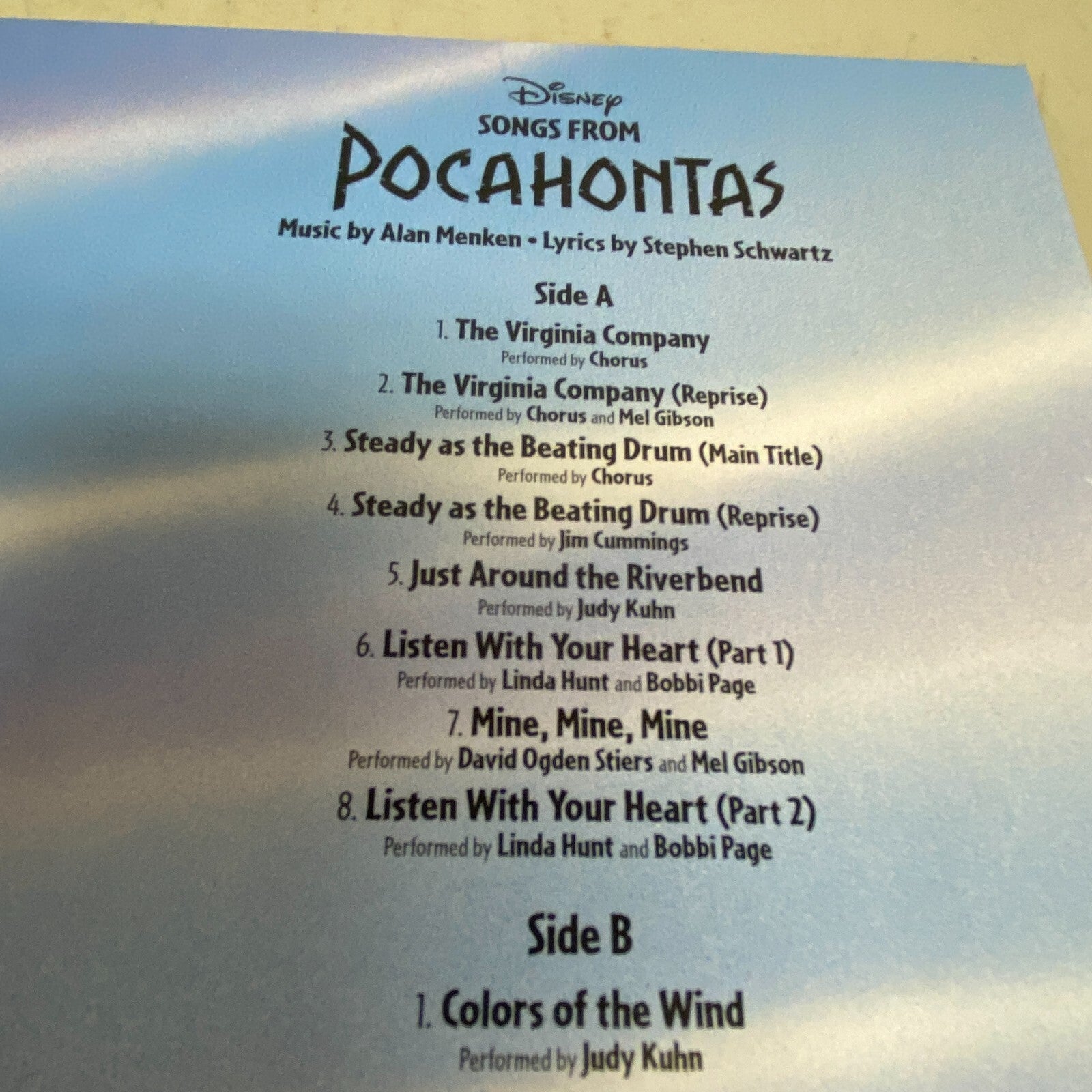 Disney Songs From Pocahontas Orignal Soundtrack vinyl