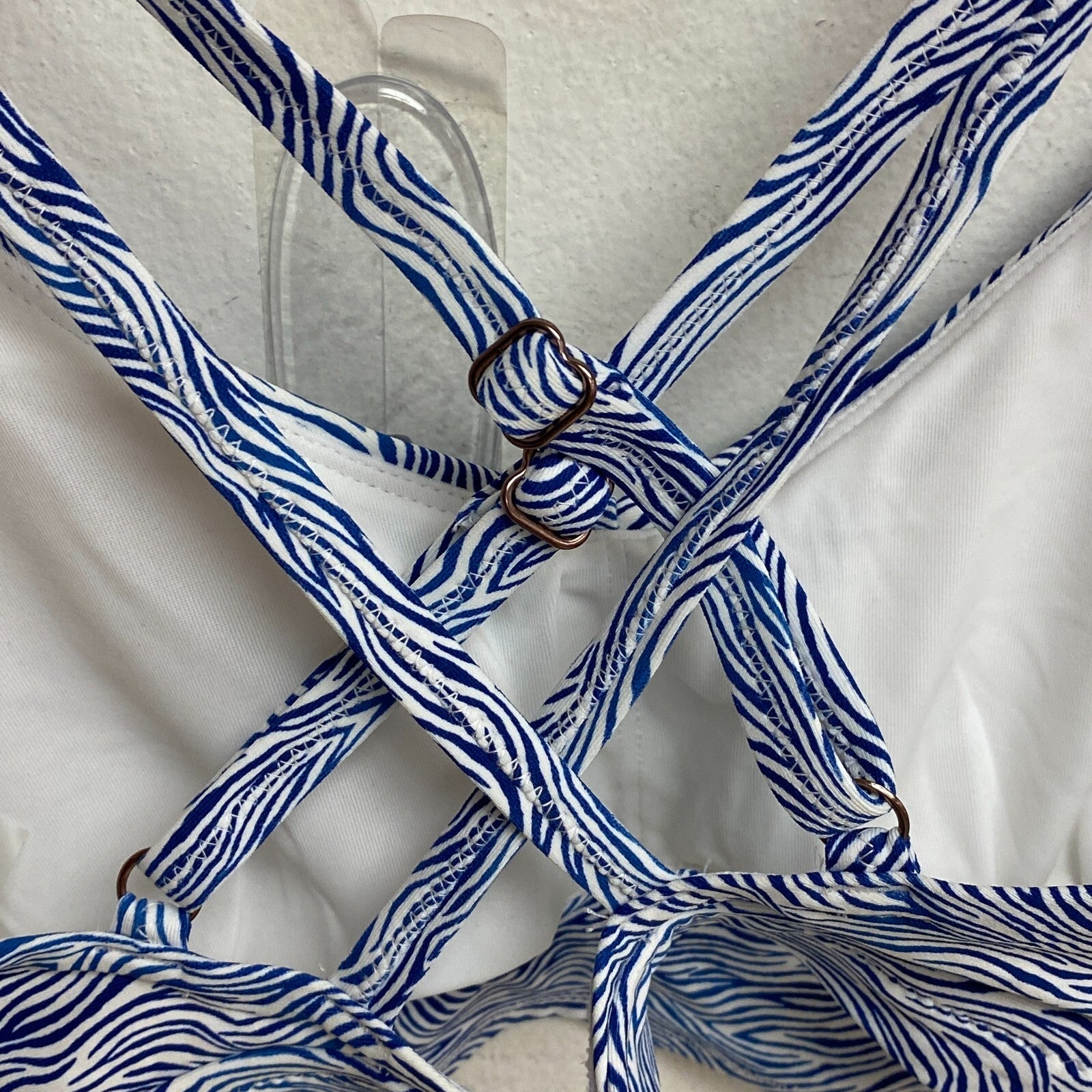 Calia Womens Ruched Front Cross Racerback Swim Top Wave Blue WSA23204PRT New!