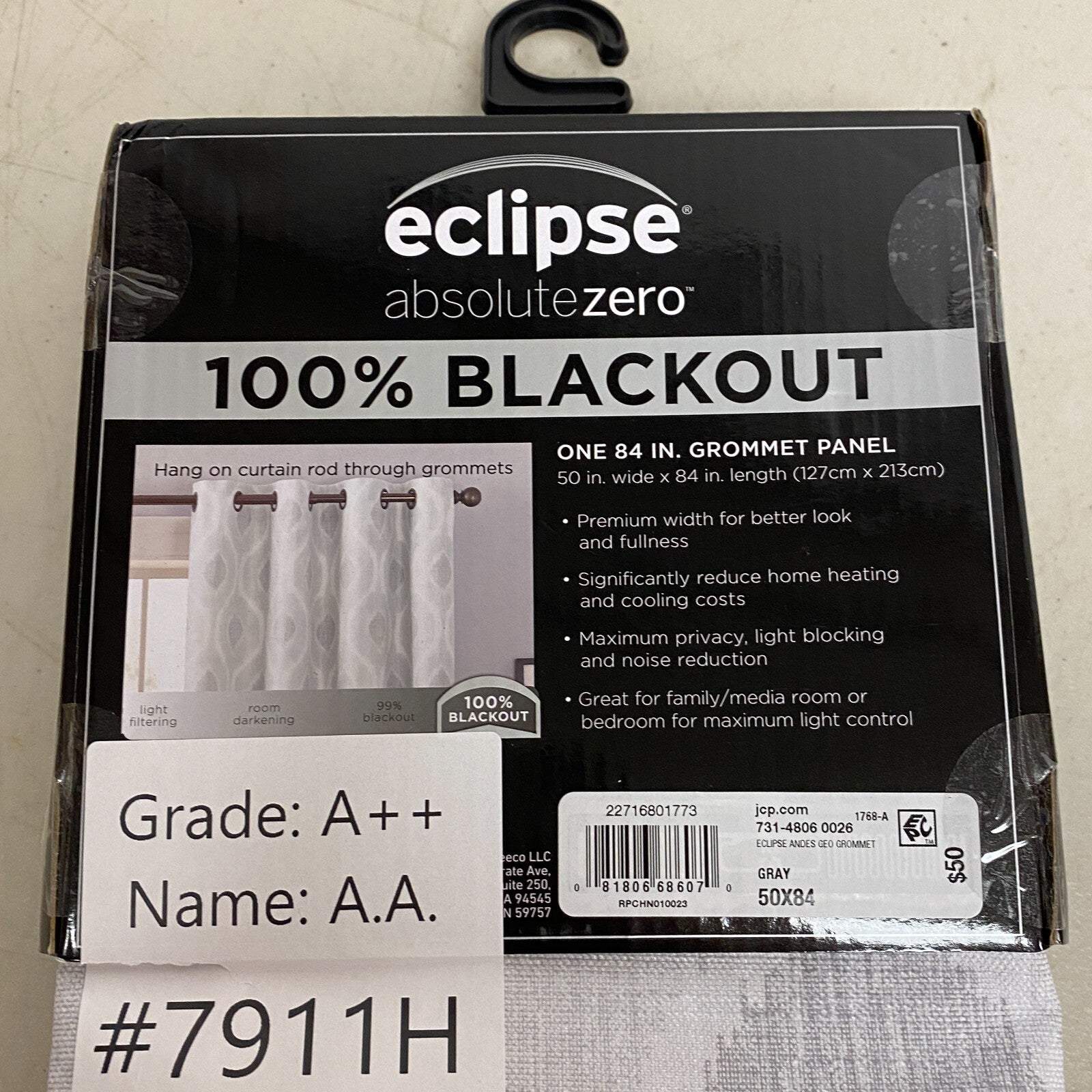 Eclipse Absolute Zero - 100% Blackout One Grommet Panel Curtains 50"x84" - Gray