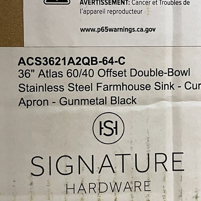 Signature Hardware 36" Atlas 60/40 Offset Double Bowl Stainless Steel Farmhouse