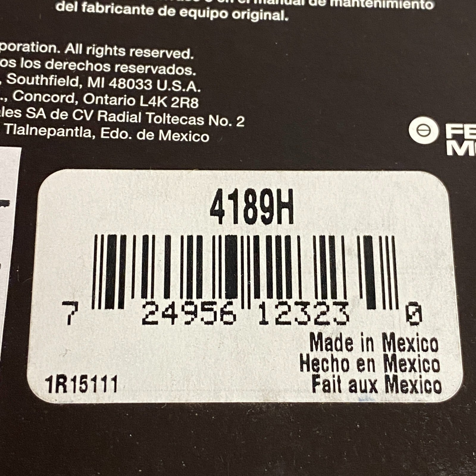Federal Mogul National Transmission Torque Converter Seal Fluoro Elastomer 4189H