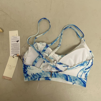 Calia Ruched Front Cross Back Top Floral Flourish Blue Bikini Top WSA22202PRT