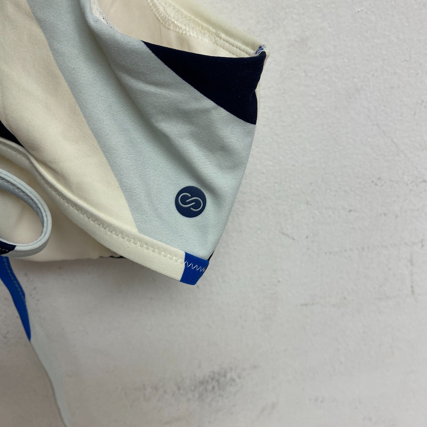 Calia Women's Swim  Tie Back Bikini Top Wavy Blocks Blue WSA23200PRT Brand New!