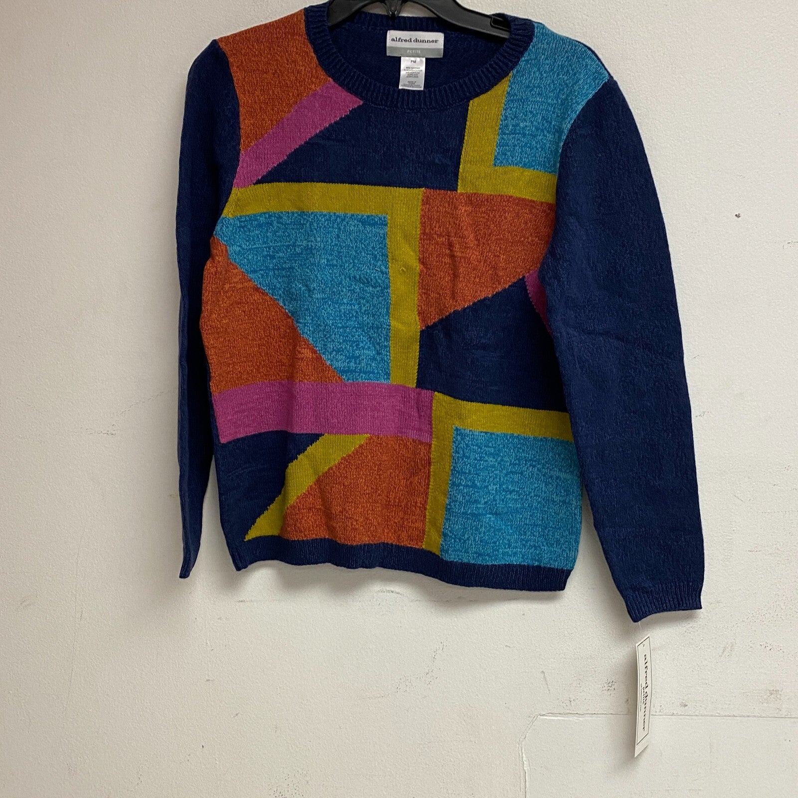 Alfred Dunner Women's Lake Placid Colorblock Crewneck Sweater Szie PM Color Navy