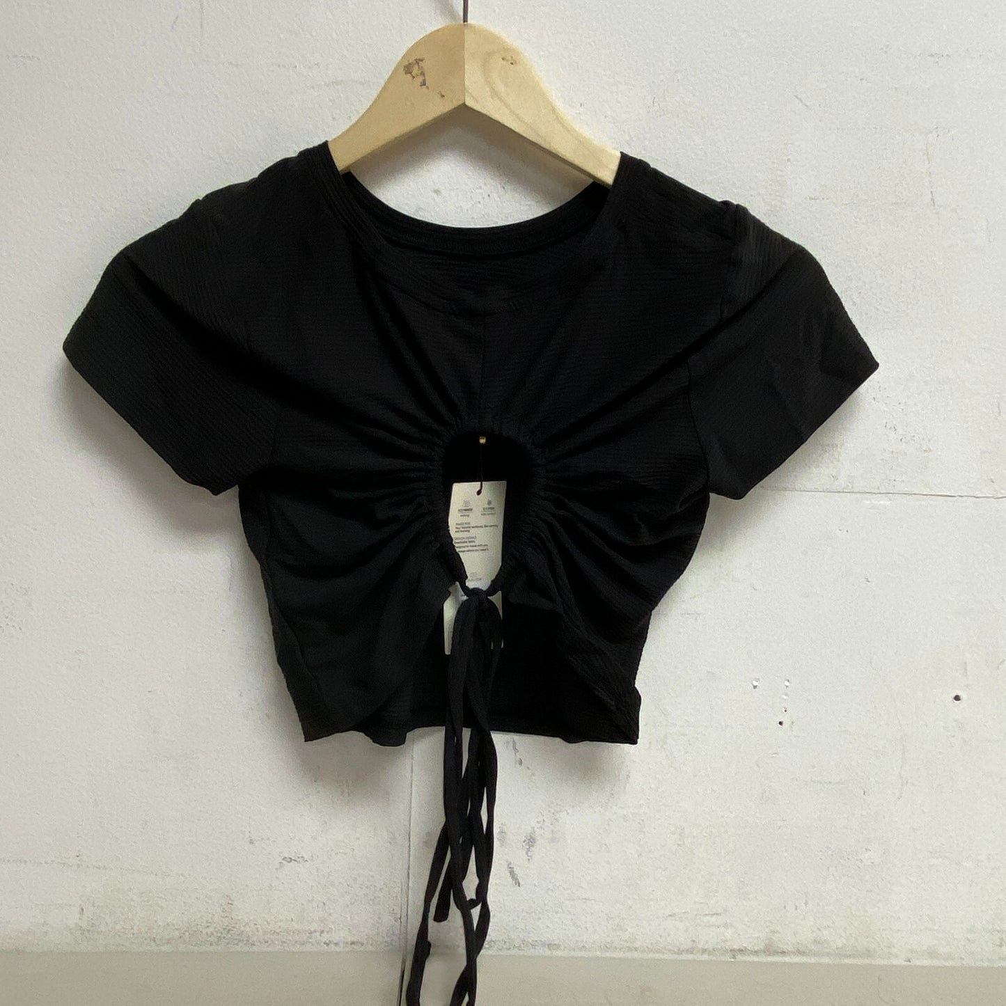 Calia Womens Open Back Strppy Tie Tee Pure Black Short Sleeve Solid WAX11274