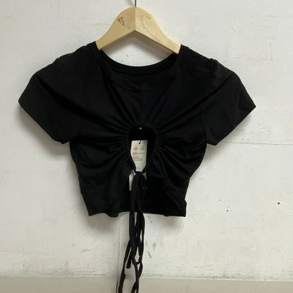 Calia Womens Open Back Strppy Tie Tee Pure Black Short Sleeve Solid WAX11274