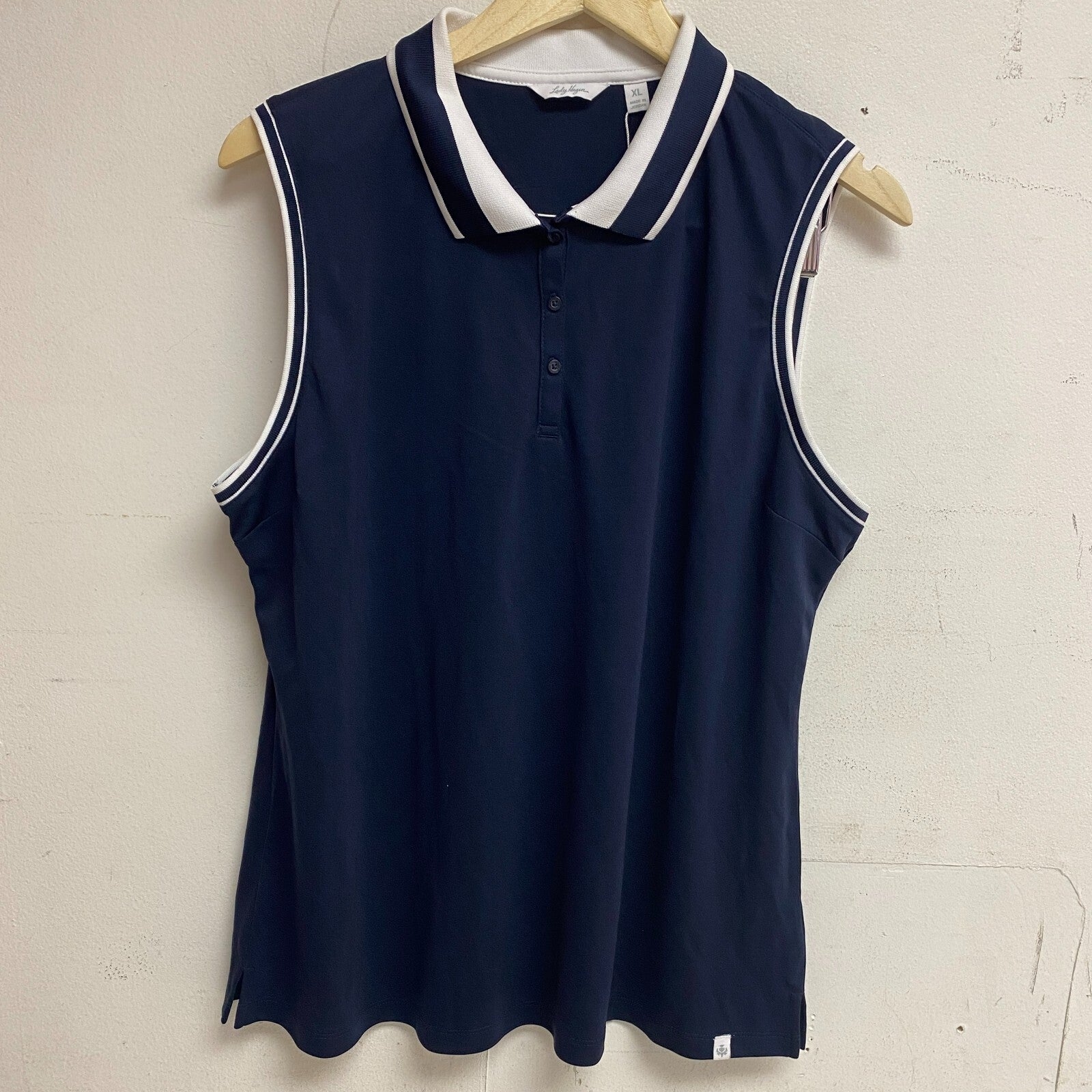 Lady Hagen Womens Pique Rib Trim SLVS Polo Dark Navy/White Solid WGH11502