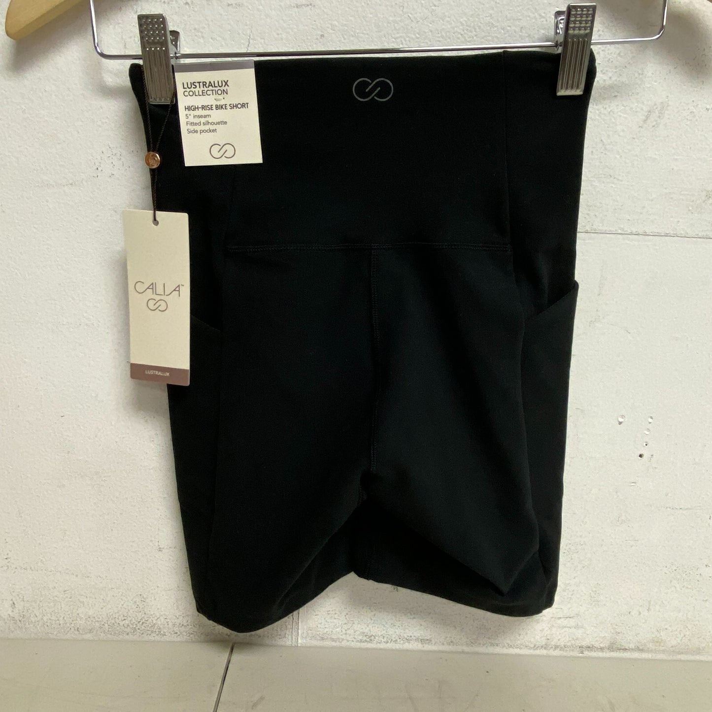CALIA Women's LustraLux Pure Black High Rise Pocket 5" Bike Short WAX12347 Gym