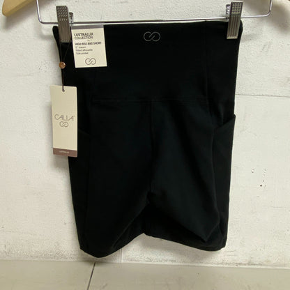 CALIA Women's LustraLux Pure Black High Rise Pocket 5" Bike Short WAX12347 Gym