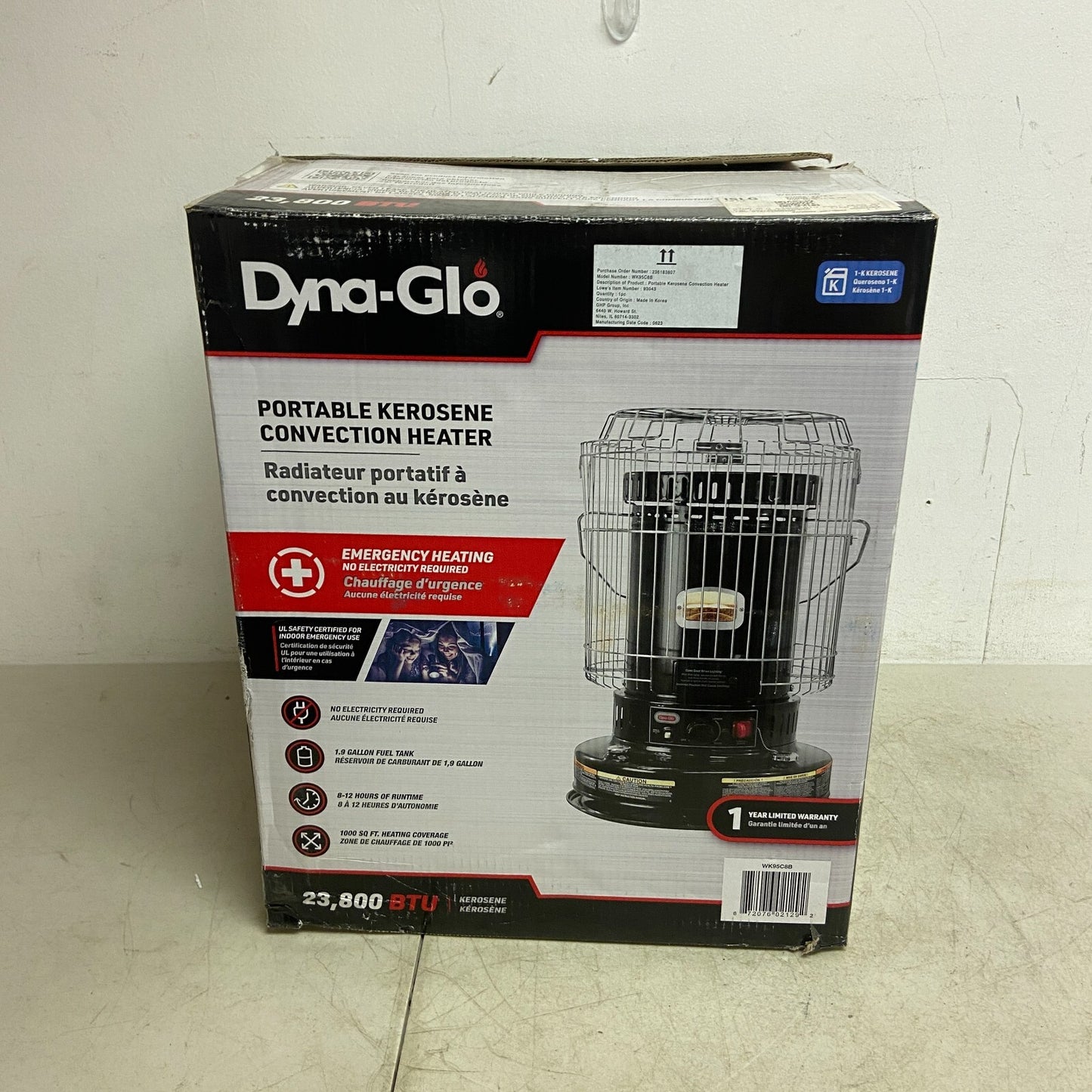 Dyna-Glo WK95C8B 23800 BTU Indoor Portable Kerosene Convection Heater