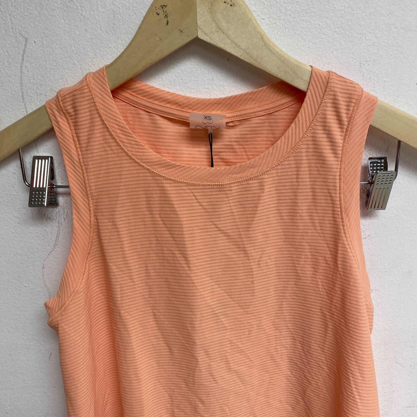 Calia Womens Renew Tank Peach Glow  Relaxed Fit Round Neck Striped WAX11165