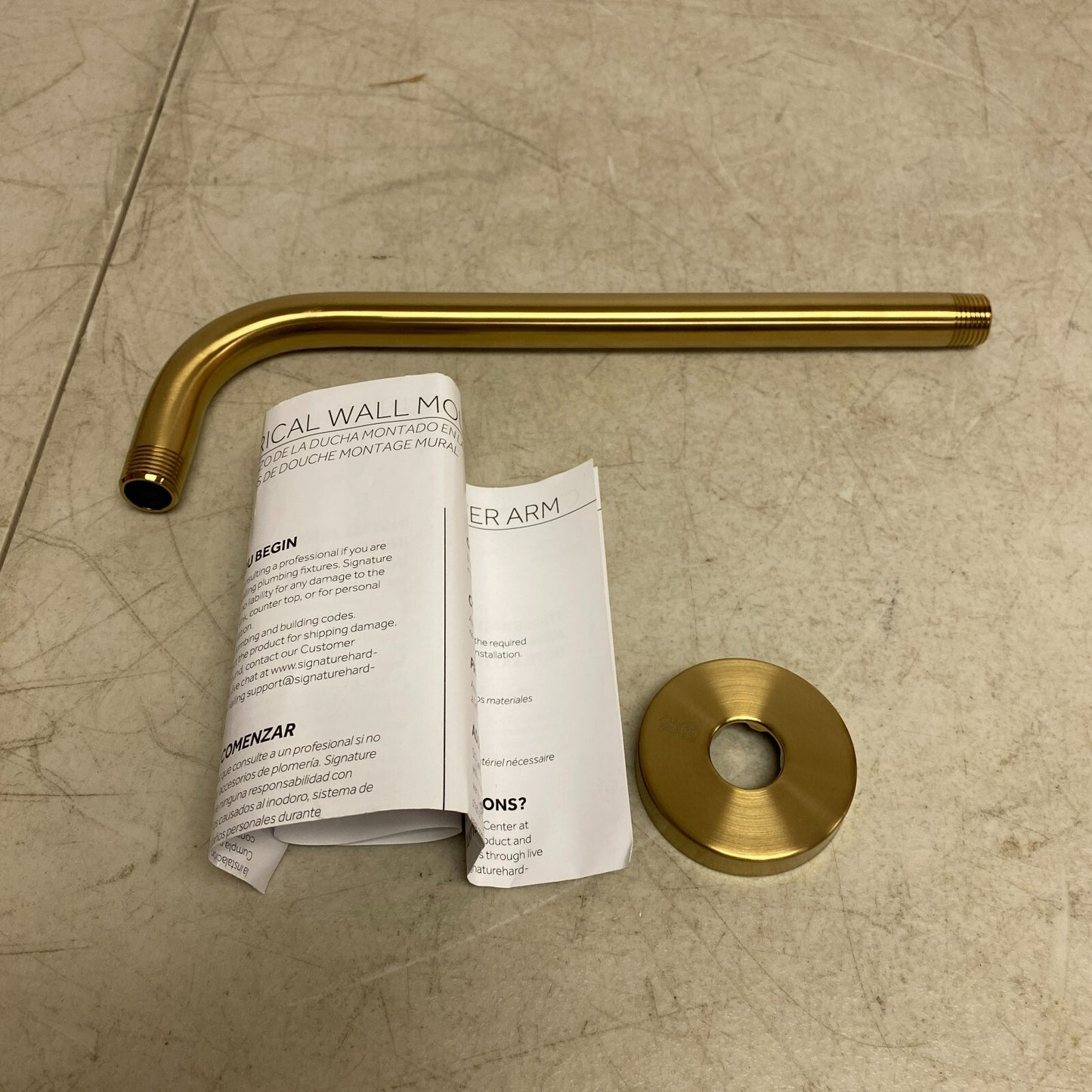 Signature Hardware 12'' Shower Arm & Flange - Brushed Gold SHRSA123BG