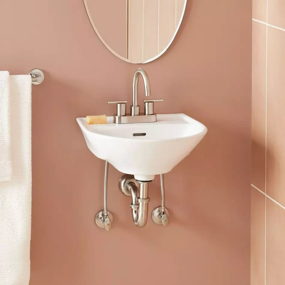 Signature Hardware 17″ Lanken Mini Porcelain Wall‑Mount Sink 4″ Center SH129910W