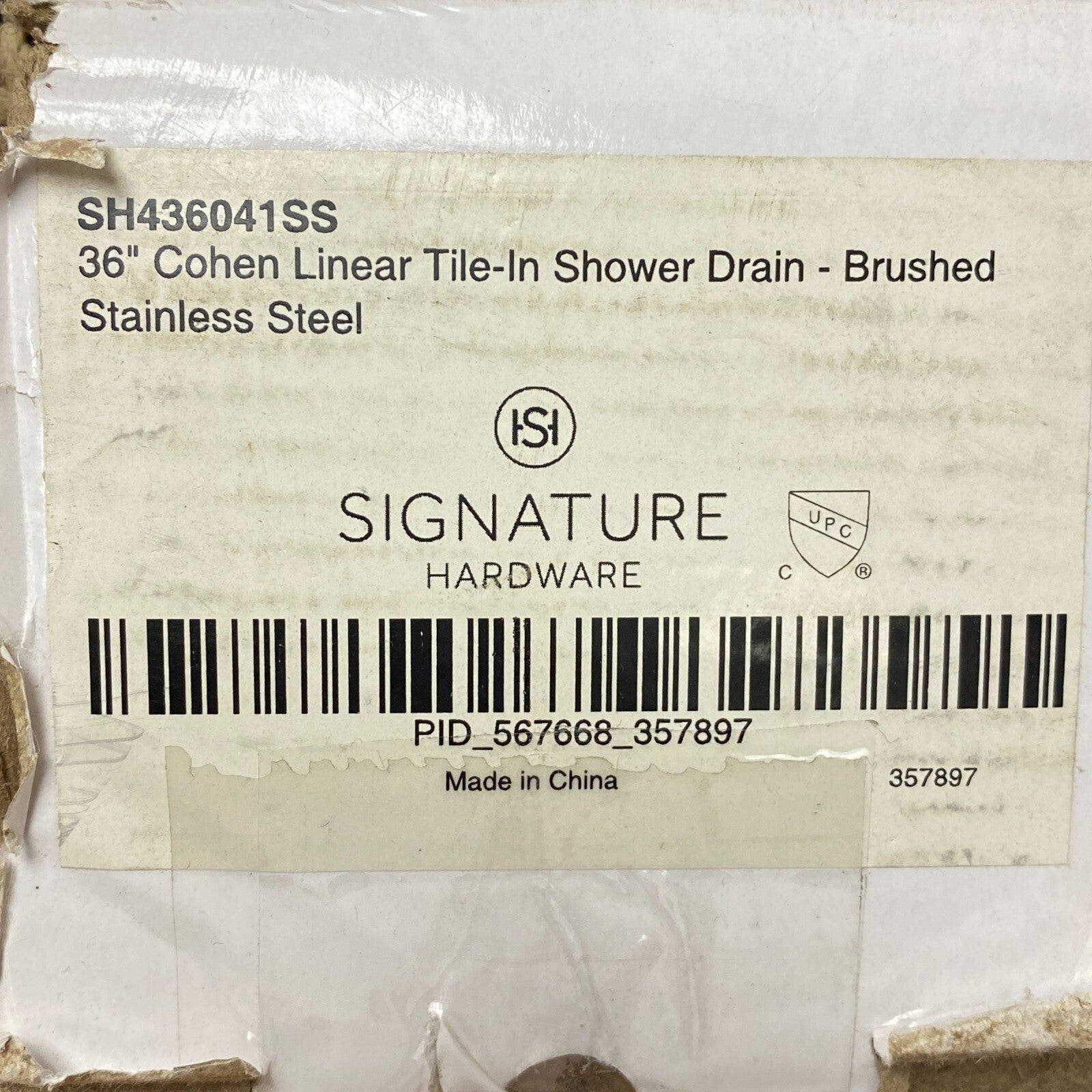 Signature Hardware 36" Cohen Linear Tile-In Shower Drain - Brushed Stainless S..