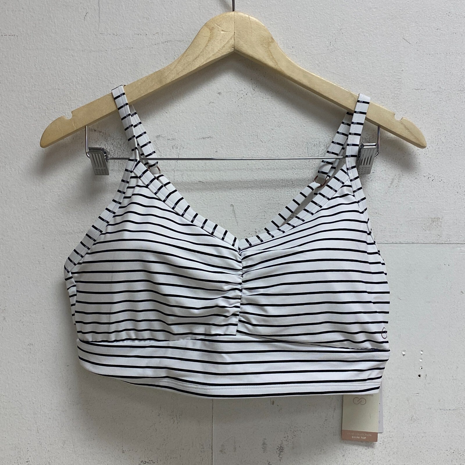 Calia Women's Cross Back Bikini Top Simple Stripe White WSA20210PRTXWP