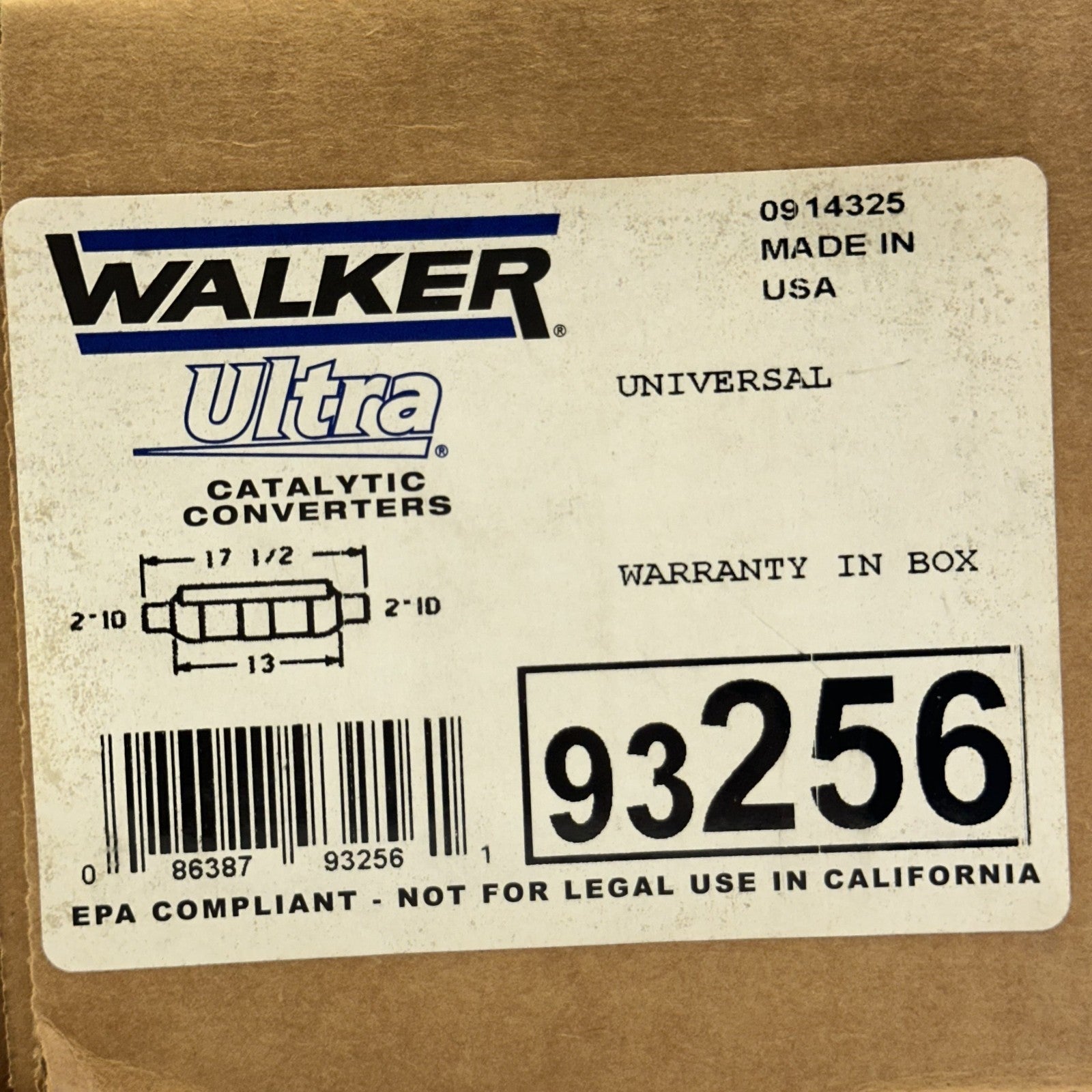 Walker Ultra 93256 Catalytic Converter Direct Fit Stainless Steel OEM Spec
