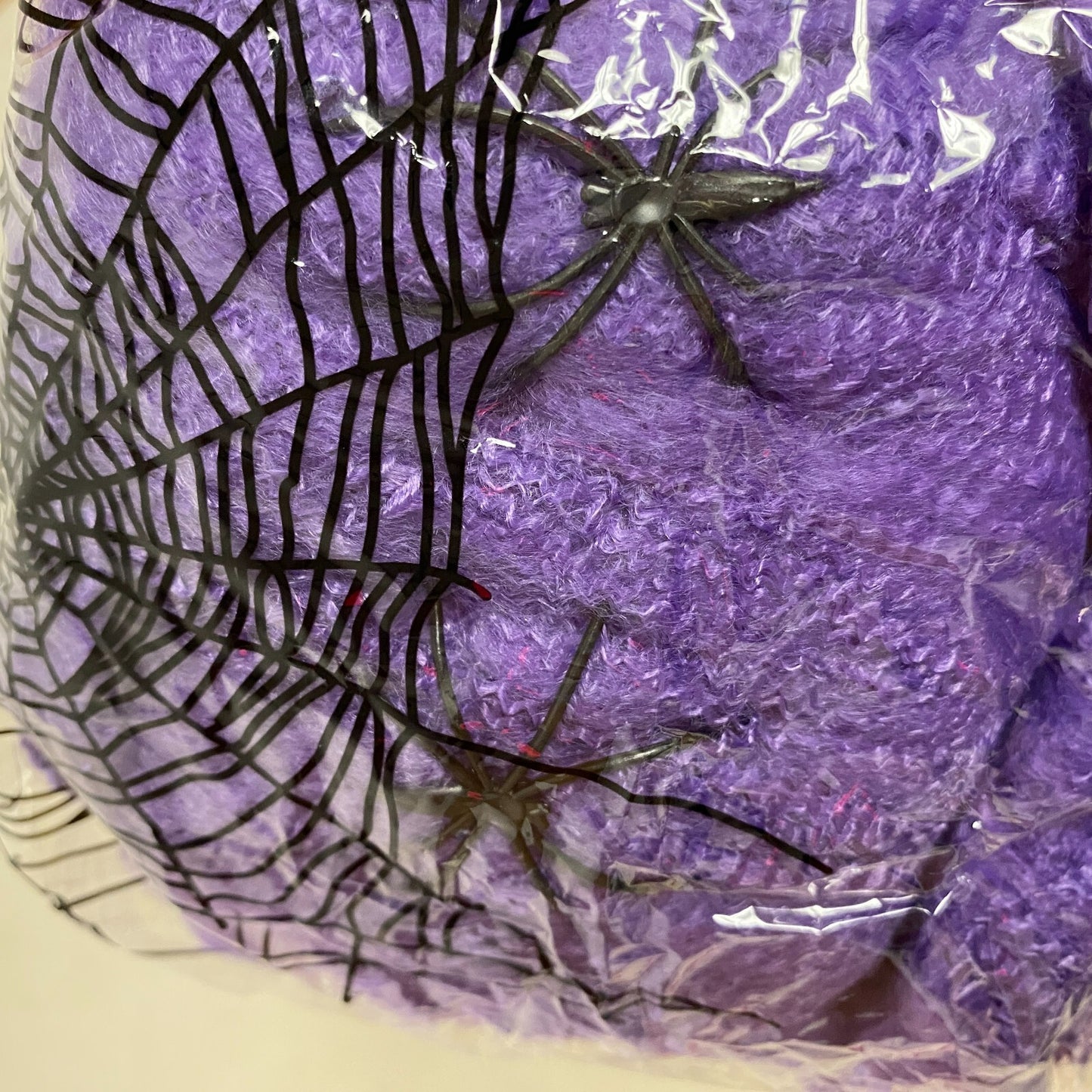 Stretchable Spider Web Decoration Purple w/ Black Spider Accents