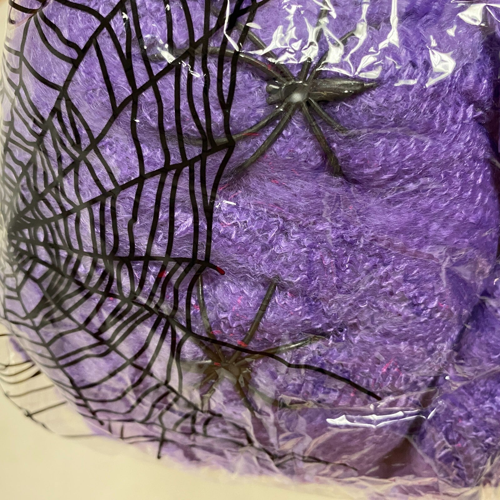 Stretchable Spider Web Decoration Purple w/ Black Spider Accents