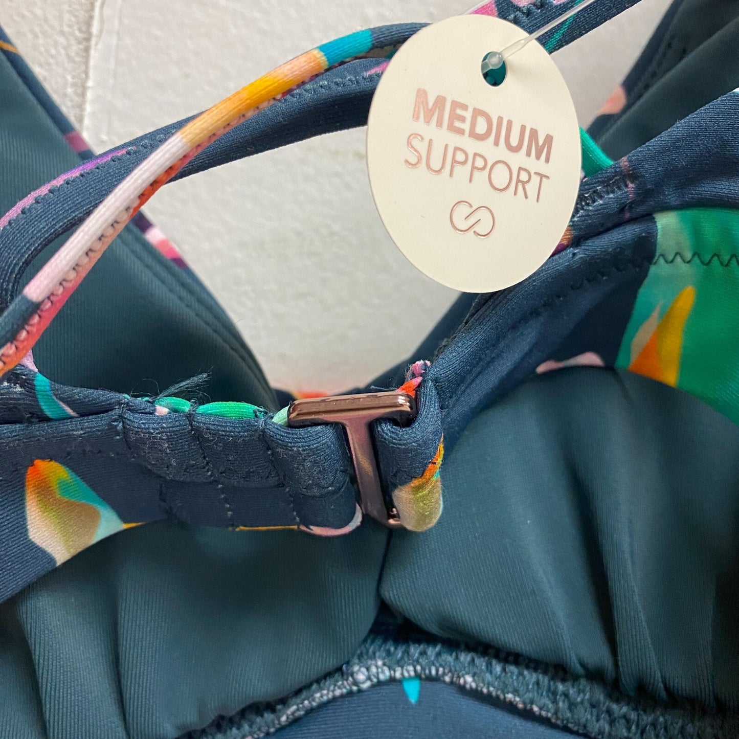 CALIA Women's Runched Front Cross Top  Aqua Multi Floral Navy WSA23204PRT