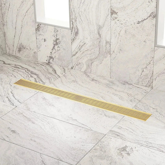 Signature Hardware 28" Carmen Linear Shower Drain - Brushed Gold