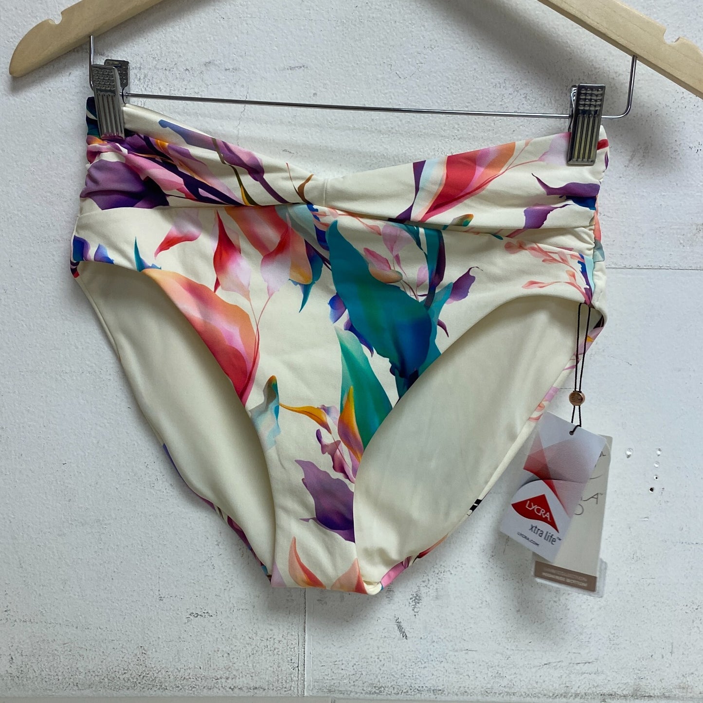 CALIA Shirred V Front High Rise Swim Bottom Color Unbleached/Multi WSA23407PRT