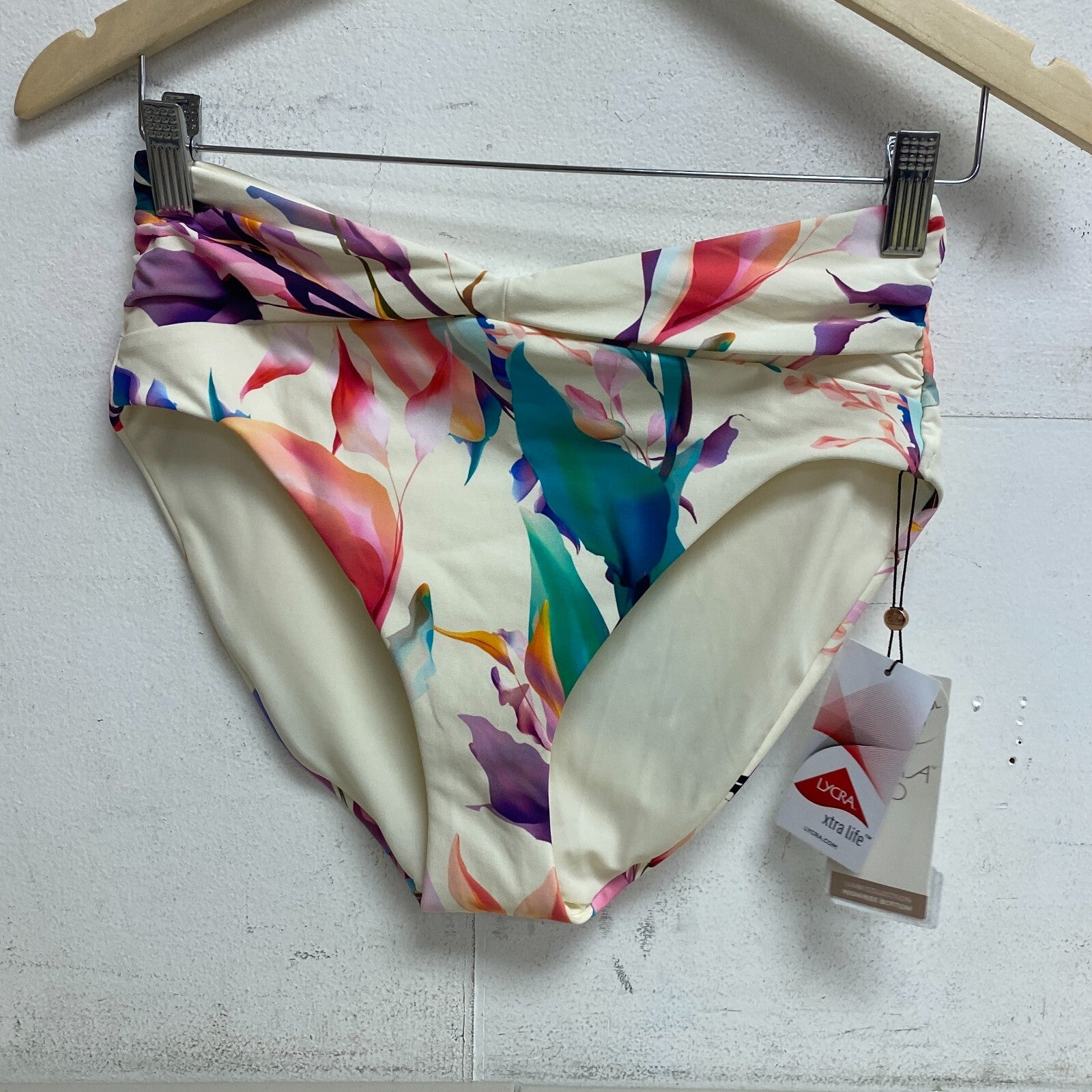 CALIA Shirred V Front High Rise Swim Bottom Color Unbleached/Multi WSA23407PRT