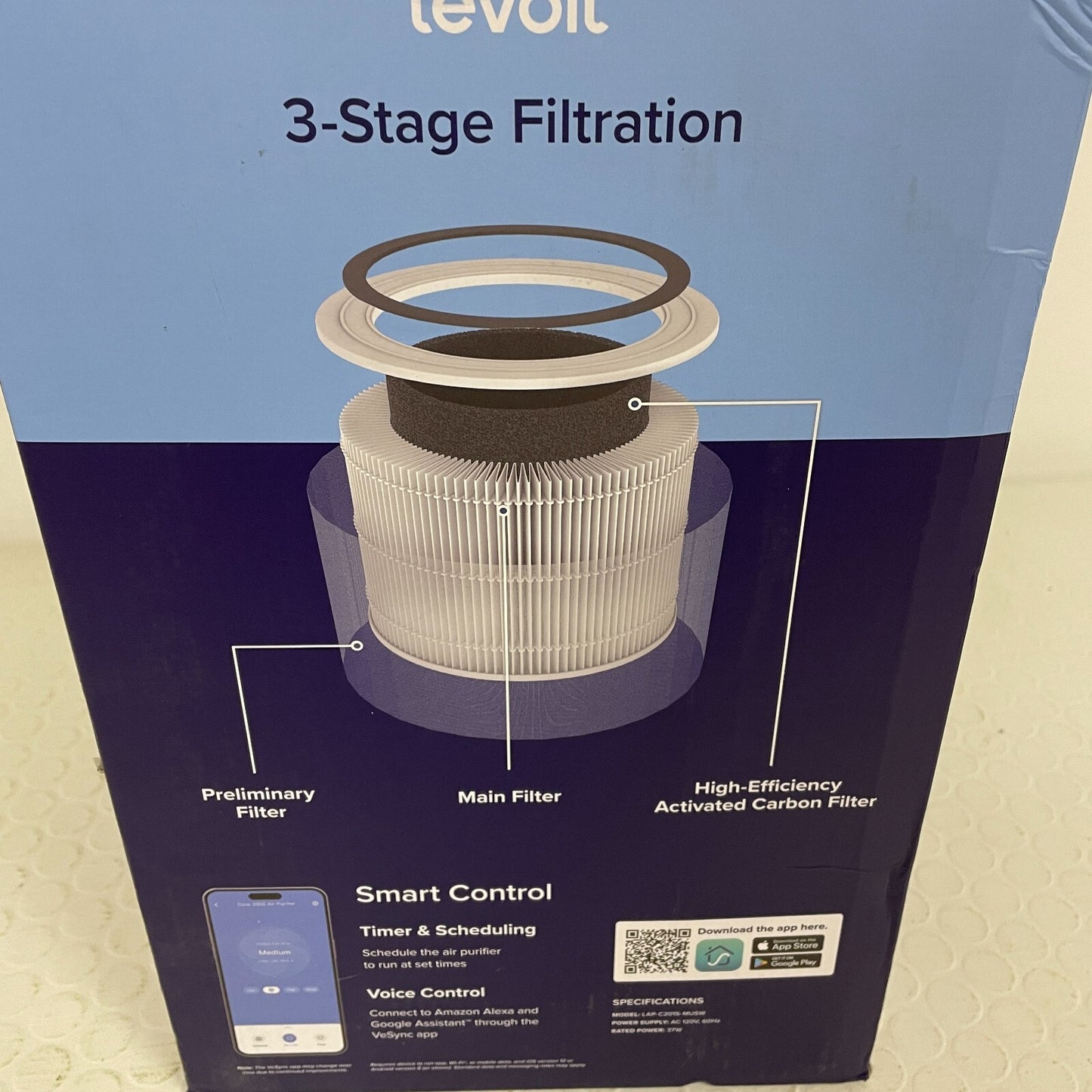 Levoit Core 200S Smart HEPA Air Purifier Wi‑Fi Alexa Grey/White