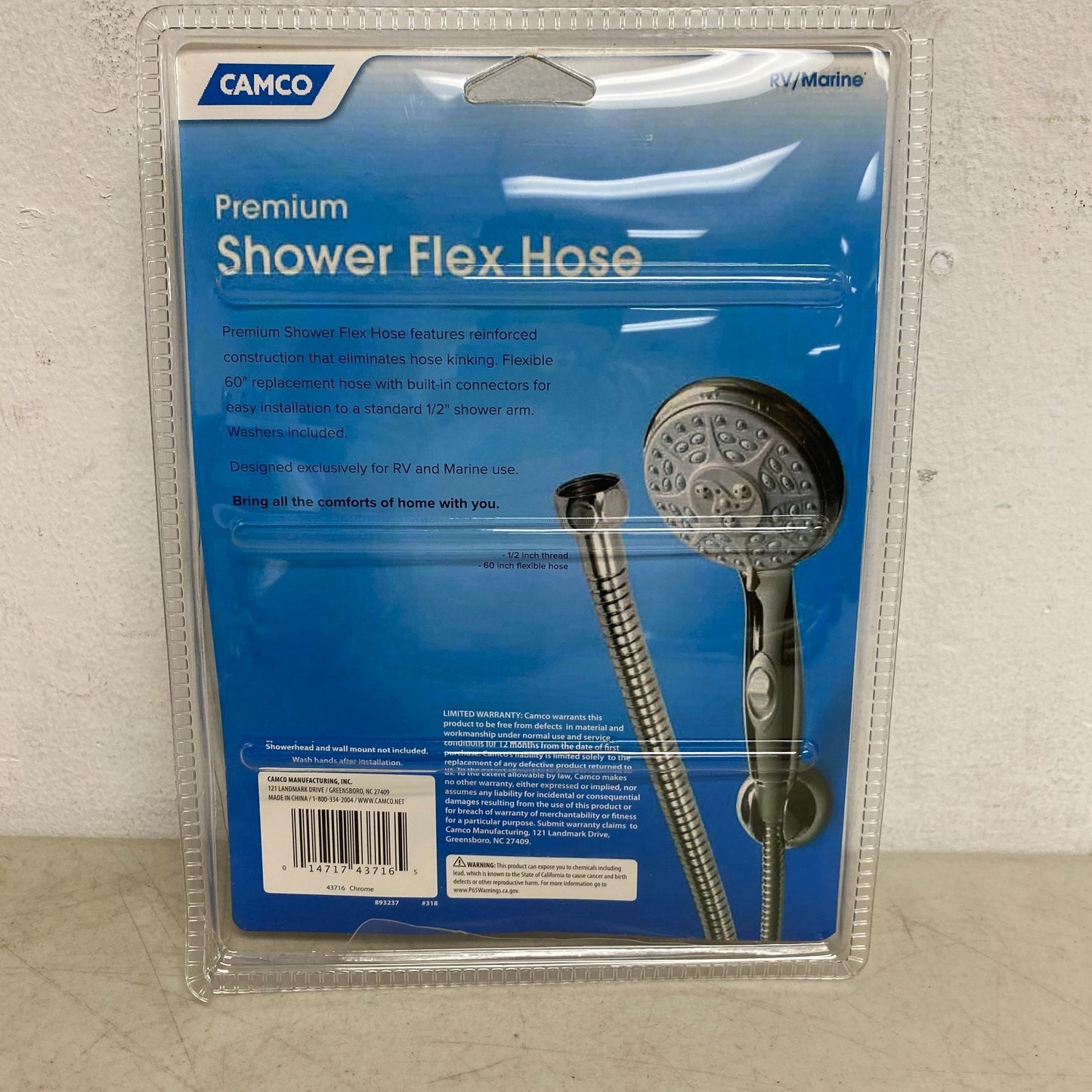 Camco 43716 Premium RV/Marine Shower Flex Hose 60" Chrome Replacement