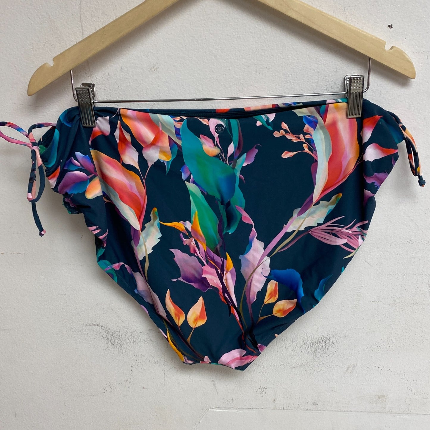 Calia Women's Swim Adjustable Rise Bikini Ruched Side Floral Bottom Aqua Multi