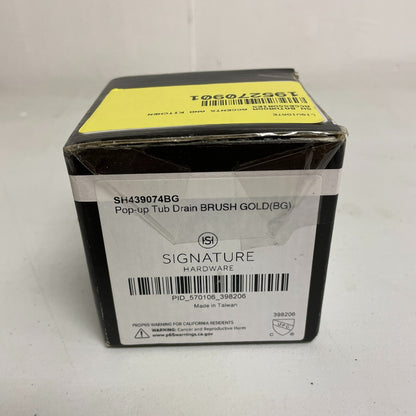 Signature Hardware Pop‑Up Tub Drain Brushed Gold with Overflow SH439074BG