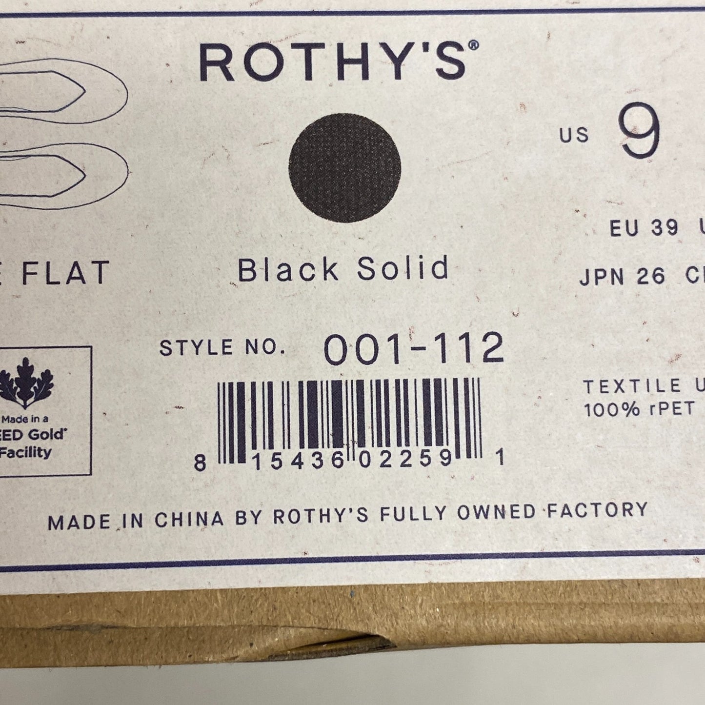 Rothy’s The Flat Round-Toe Ballet Flat Black Solid 001‑112 Size 9