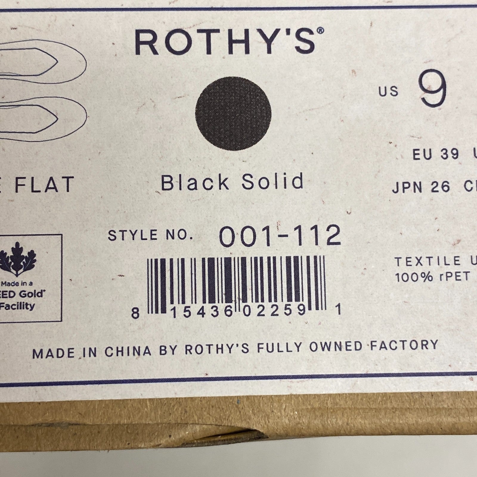 Rothy’s The Flat Round-Toe Ballet Flat Black Solid 001‑112 Size 9