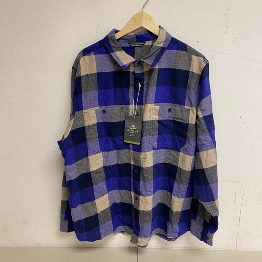 Alpine Design Men's AD M Brushed Flannel Dark Blue Three Block Plaid T-Shirt New