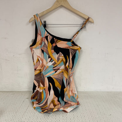 Calia Womenâs One Shoulder Power Sculpt Swim Top Rust Floral WSA22114PRT