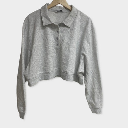 DSG Womenâs Favorite Fleece Henley Sweater Light Heather Grey BOSSW13400H